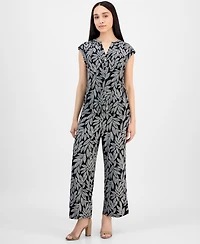 Ak Anne Klein Petite Leaf-Print Cap-Sleeve V-Neck Blouse