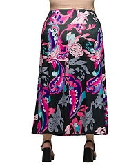 24seven Comfort Apparel Plus Elastic Waist A-Line Maxi Skirt