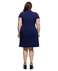 24seven Comfort Apparel Plus Mandarin Collar Knee Length Wrap Dress