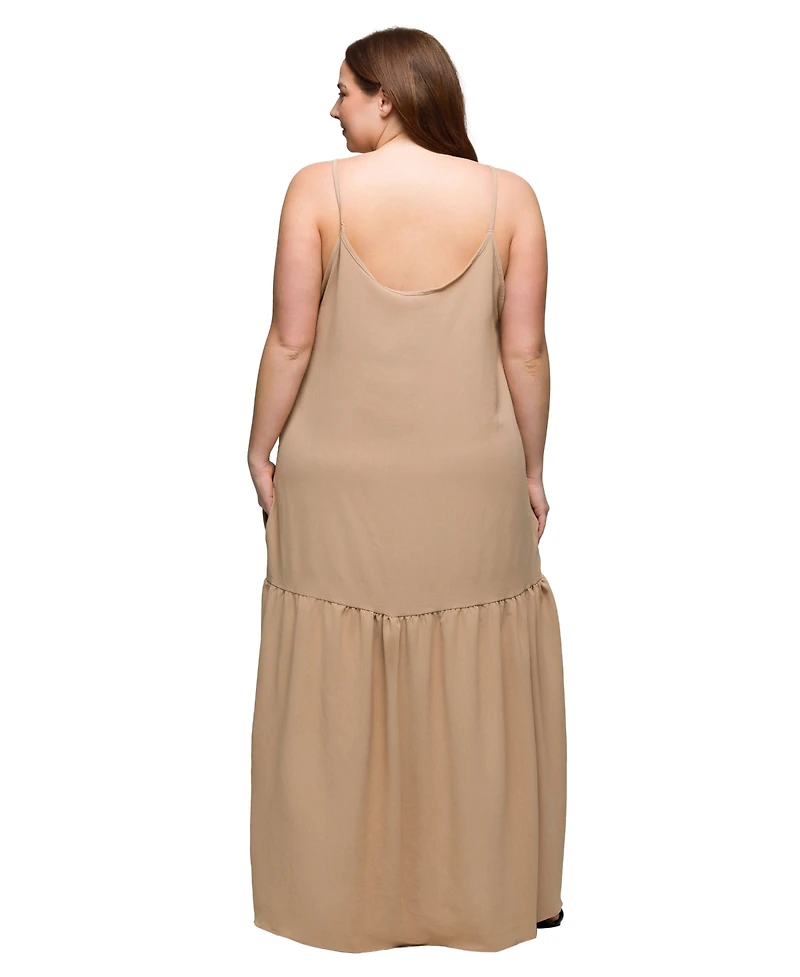 24seven Comfort Apparel Plus Lightweight Spaghetti Strap Pocket Maxi Dress
