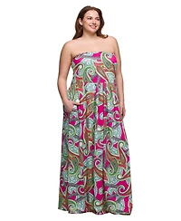 24seven Comfort Apparel Plus A-Line Strapless Maxi Dress with Pockets