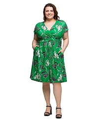 24seven Comfort Apparel Plus Cap Sleeve V-Neck Knee Length Pocket Dress
