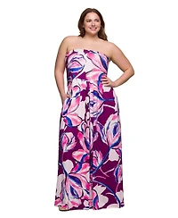 24seven Comfort Apparel Plus A-Line Strapless Maxi Dress with Pockets