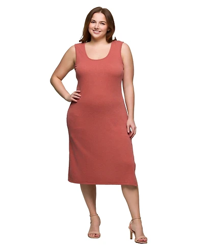 24seven Comfort Apparel Plus Fitted Sleeveless Side Slit Midi Dress