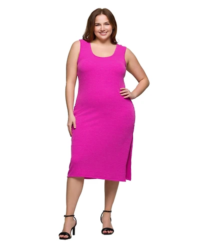 24seven Comfort Apparel Plus Fitted Sleeveless Side Slit Midi Dress