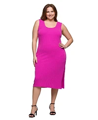 24seven Comfort Apparel Plus Fitted Sleeveless Side Slit Midi Dress