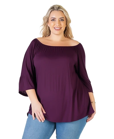 24seven Comfort Apparel Plus Size Bell Sleeve Loose Fit Tunic Top