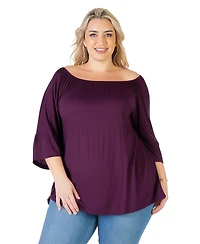 24seven Comfort Apparel Plus Size Bell Sleeve Loose Fit Tunic Top