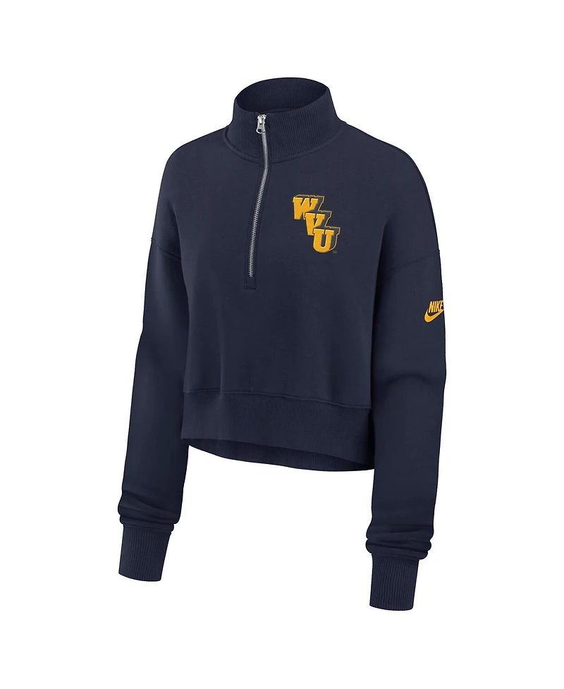 Nike Women's Navy West Virginia Mountaineers Legacy Elevated Logo Cropped Half-Zip Sweatshirt