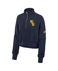 Nike Women's Navy West Virginia Mountaineers Legacy Elevated Logo Cropped Half-Zip Sweatshirt