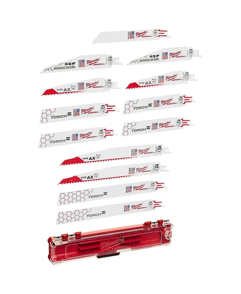 Milwaukee Sawzall Demolition Wood and Metal Cutting Bi-Metal Reciprocating Blade - 12 Piece Set - 49-22-1129