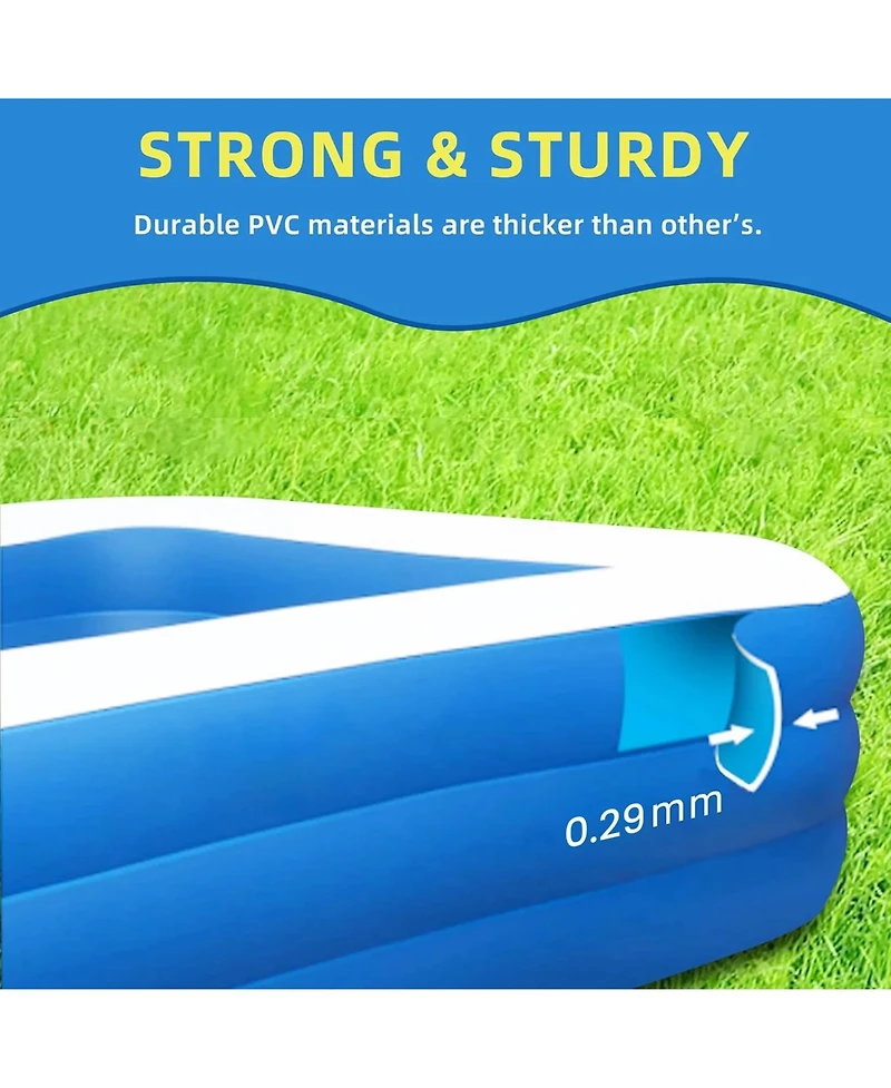 Inflatable Swimming Pool Kids Adults Blow up Pool Family Backyard 120" x 72" x 22" Blue