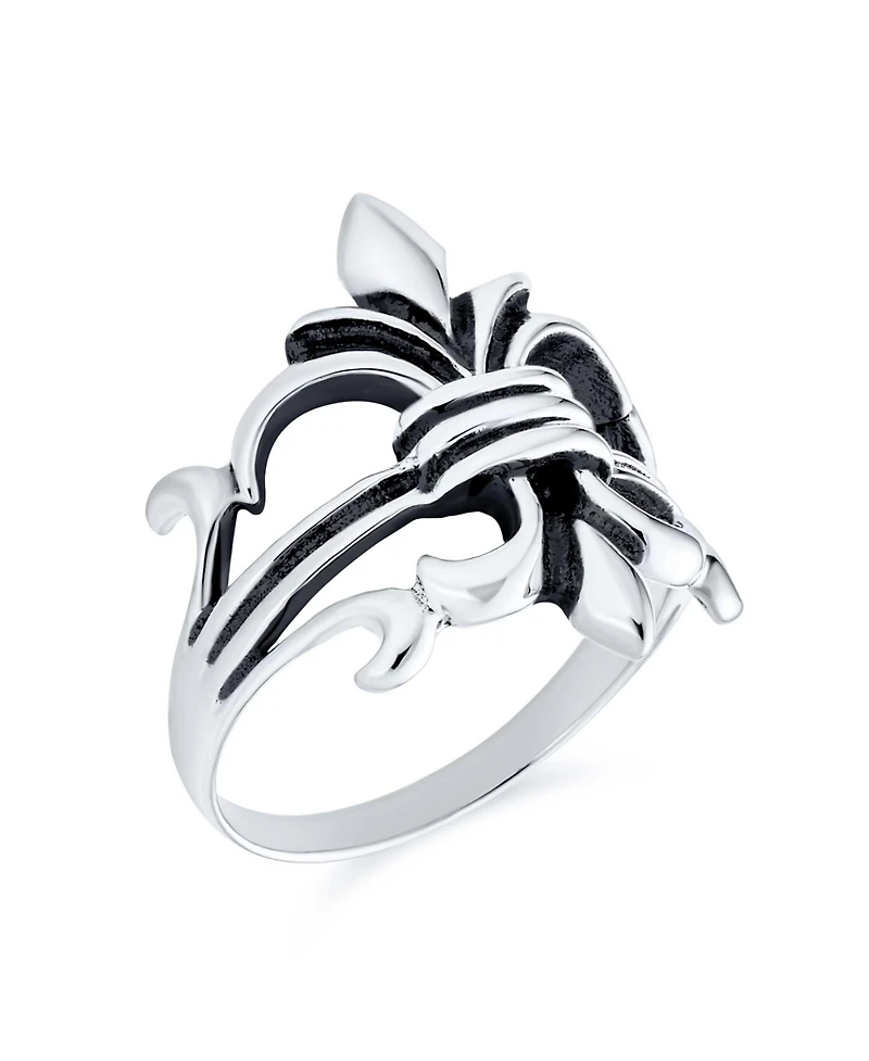 Bling Jewelry Oxidized .925 Sterling Silver Antique Style Religious Fleur De Lis Signet Ring Masonic Symbol