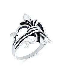 Bling Jewelry Oxidized .925 Sterling Silver Antique Style Religious Fleur De Lis Signet Ring Masonic Symbol