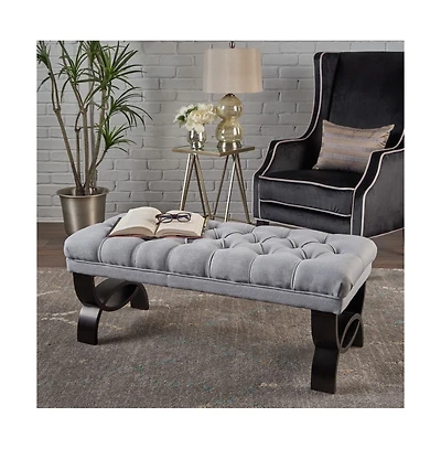 Tufted Ottoman Bench with Diamond Stitching and Elegant Half-Circle Legs for Classic Modern Interiors-The Pop Home