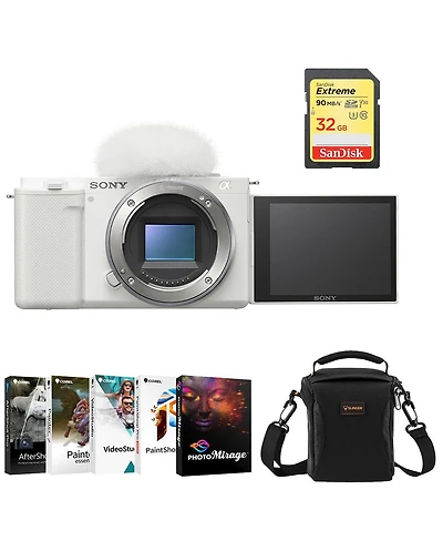 Sony Zv-E10 Mirrorless Camera, White Bundle with Corel Pc Software Suite, 32GB Sd Card, Shoulder Bag