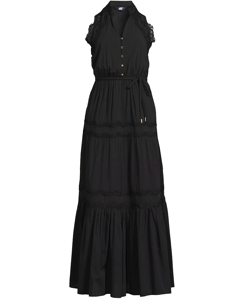 Lands' End Women's Cotton Voile Halter Tiered Maxi Dress
