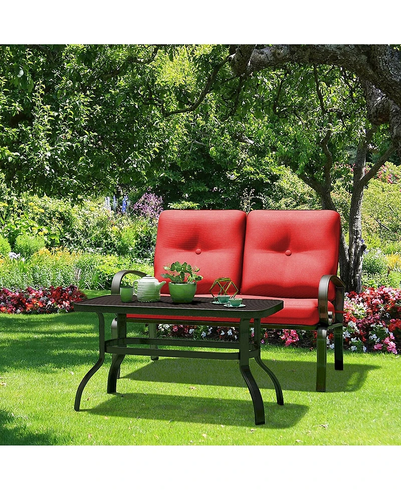 Gymax 2PCS Patio Loveseat & Table Set Cushioned Outdoor Furniture Set Yard Garden