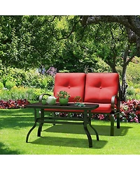Gymax 2PCS Patio Loveseat & Table Set Cushioned Outdoor Furniture Set Yard Garden