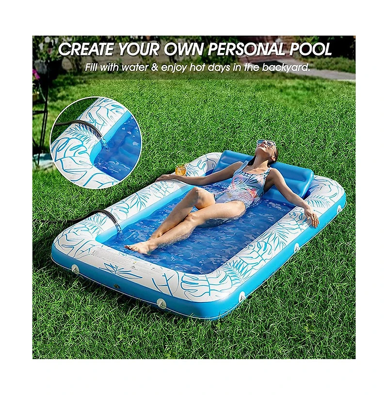 Inflatable Lounger Float Pool Floating Bed Backrest Floating Raft Drink Holder 85" x 63" Blue