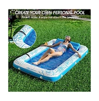 Inflatable Lounger Float Pool Floating Bed Backrest Floating Raft Drink Holder 85" x 63" Blue