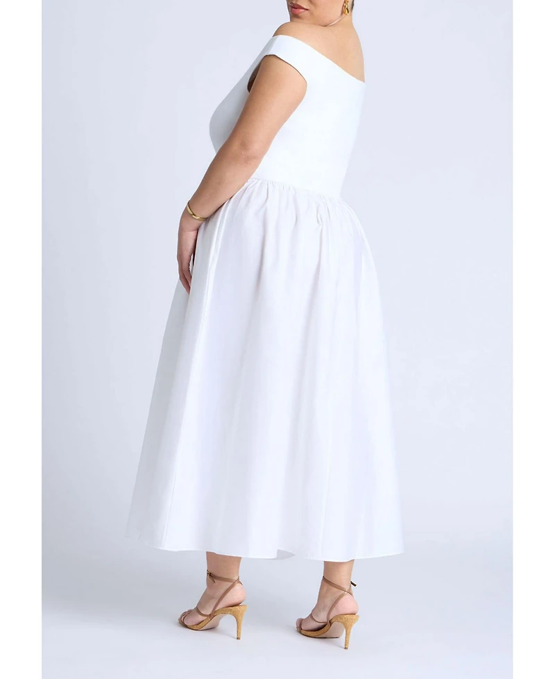 Eloquii Women's Plus Boat Neck Mixed Fabric Dress