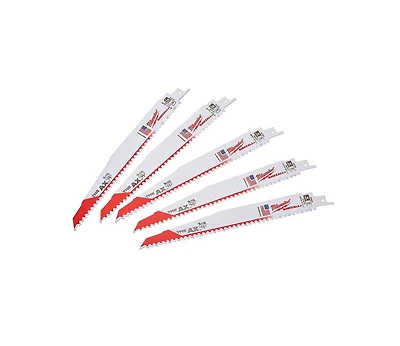 Milwaukee 9 in. 5 Tpi Ax Nail-Embedded Wood Cutting Sawzall Reciprocating Saw Blades - 5 Count - 48-00-5026