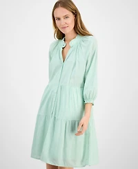 Style & Co Petite Smocked 3/4-Sleeve Tiered Shirtdress, Exclusively at Macy's