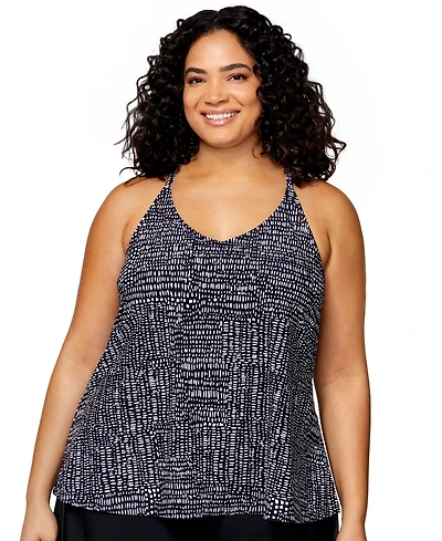 Island Escape Plus Printed Racerback Tankini Top, Exclusively at Macy's