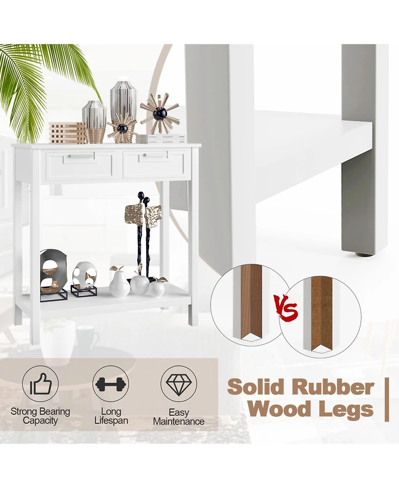 Narrow Console Table with Drawers and Open Storage Shelf