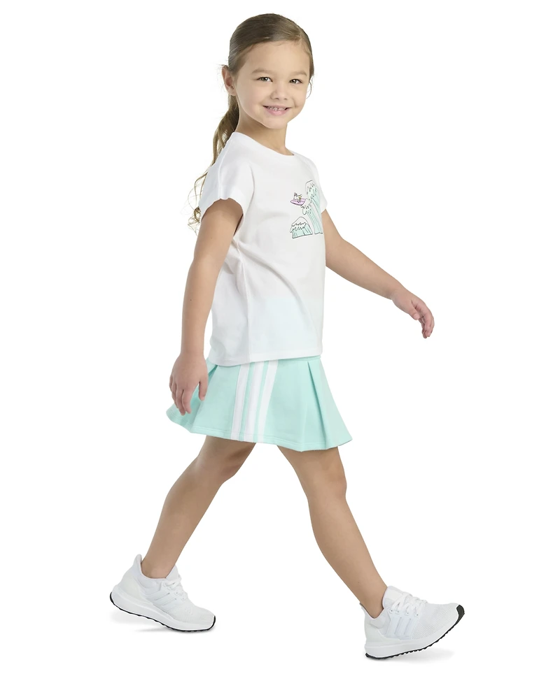 adidas Toddler and Little Girls 2-Piece Graphic Sleeveless Box T-Shirt French Terry Skort Set