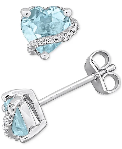Delmar Lab-Created Pink Sapphire (2 ct. t.w.) & Diamond Accent Heart Stud Earrings Rose Gold-Plated Sterling Silver (Also Blue Topaz Green Qua
