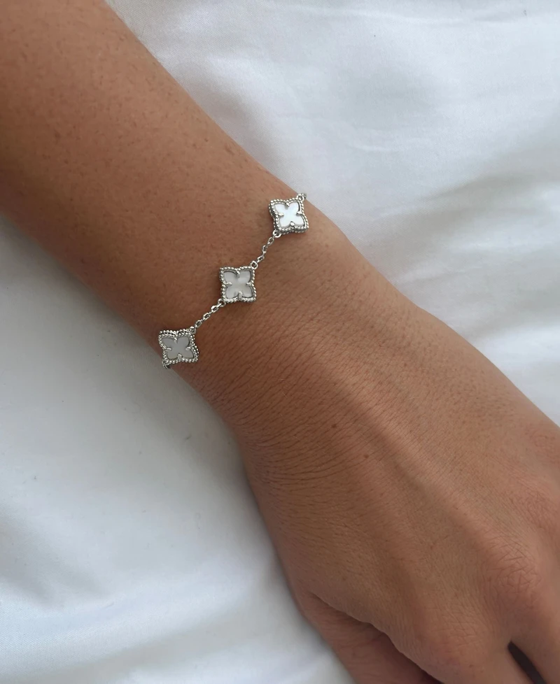 Adornia Silver White Mother of Pearl Flower Bracelet