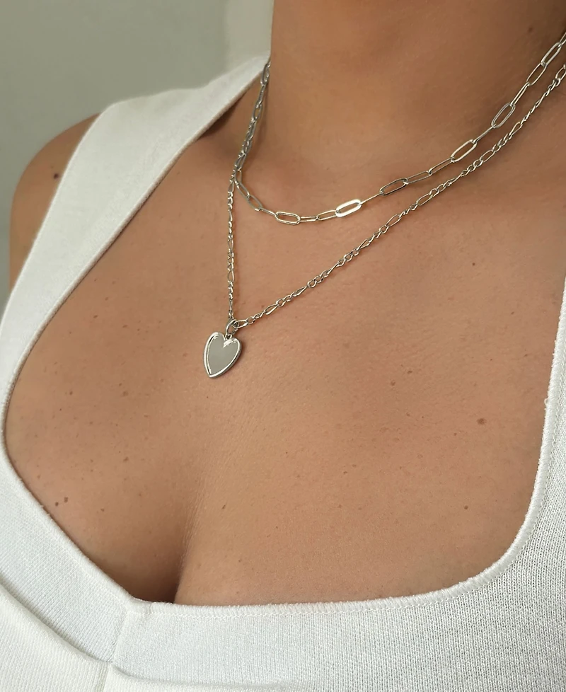 Adornia Silver Paper Clip and Figaro Heart Chain Set