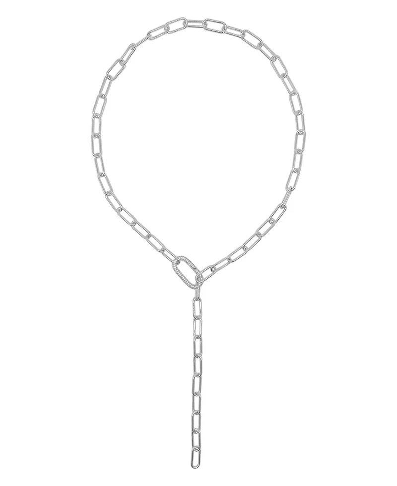 Adornia Silver Crystal Paper Clip Chain Lariat Necklace