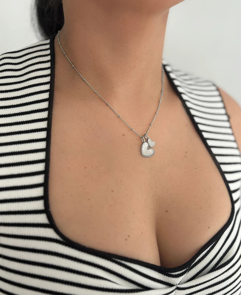 Adornia Tarnish Resistant Silver Mother of Pearl Heart Charms Necklace