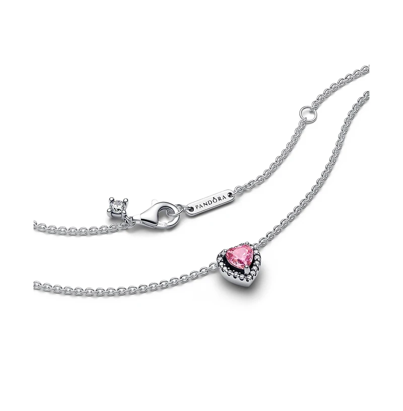 Pandora Sterling Silver Pink Elevated Heart Necklace