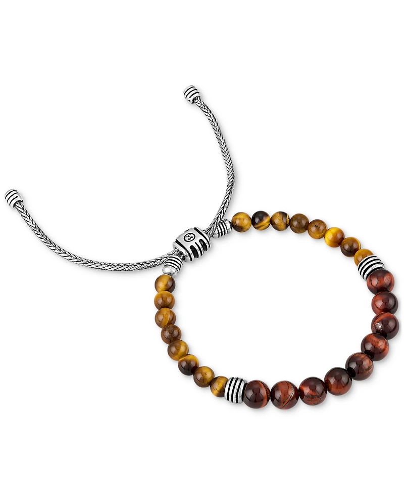 Esquire Men's Jewelry Tiger Eye Bead Bolo Bracelet in Sterling Silver, Exclusively at Macy's