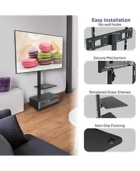 ProMounts Premium Swivel Floor Stand Tv Mount with Shelf for 37 to 72 Inch TVs, Holds up to 88Lbs