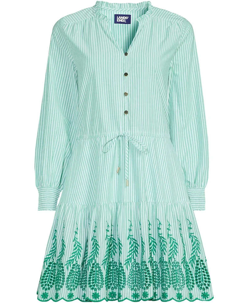 Lands' End Women's Long Sleeve Eyelet Mini Popover Dress