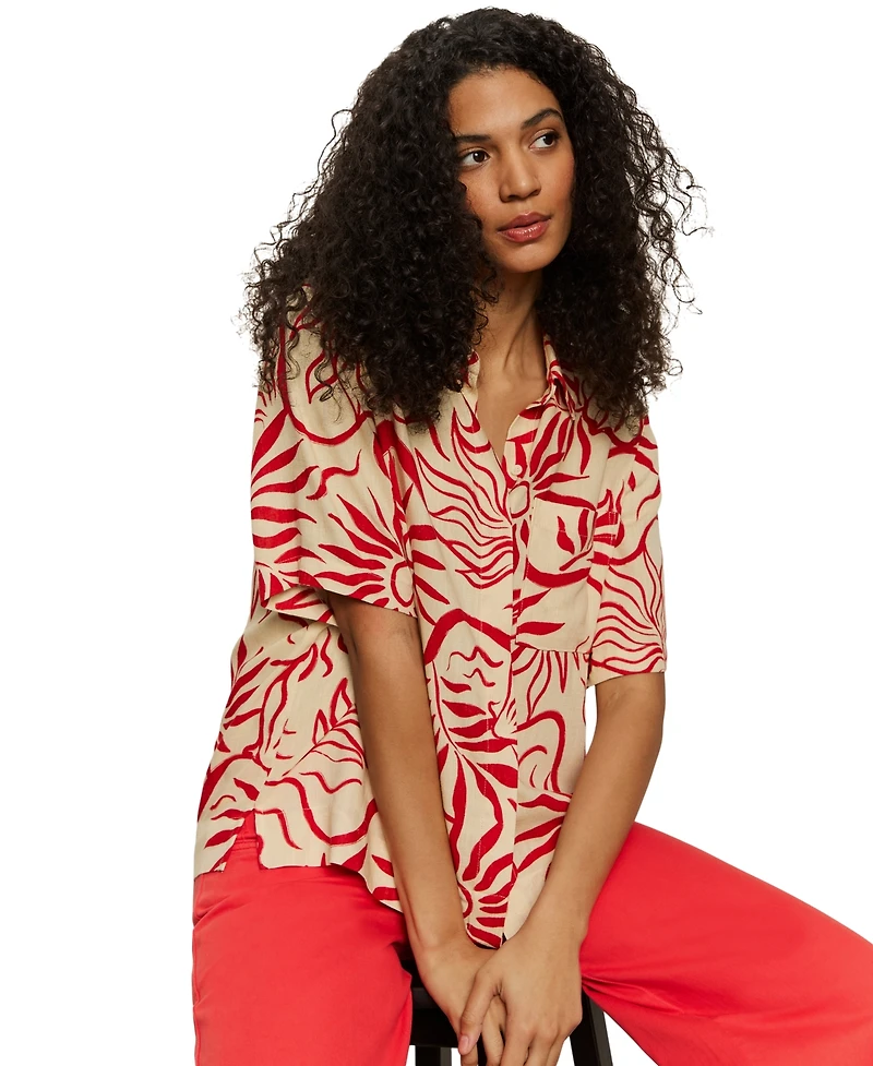 Sanctuary Women's Relaxed Vacation Collared Button-Front Shirt