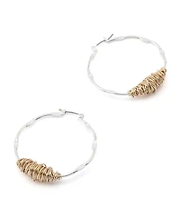 Robert Lee Morris Soho Two Tone Medium Wire Wrapped Sculpted Hoop Earrings