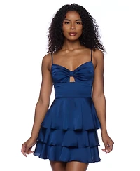 B Darlin Juniors' Satin Three-Tiered Mini Dress