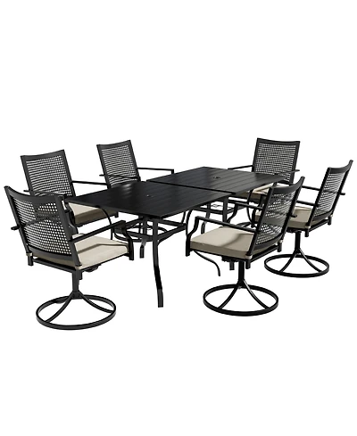 8-Piece Metal Outdoor Patio Dining Set with Square Table with 1.65 in. Umbrella Hole and Swivel Chairs