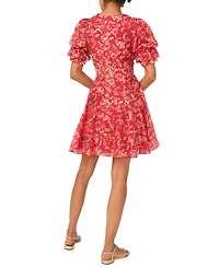 1.state Women's Printed V-Neck Bubble-Sleeve Dress
