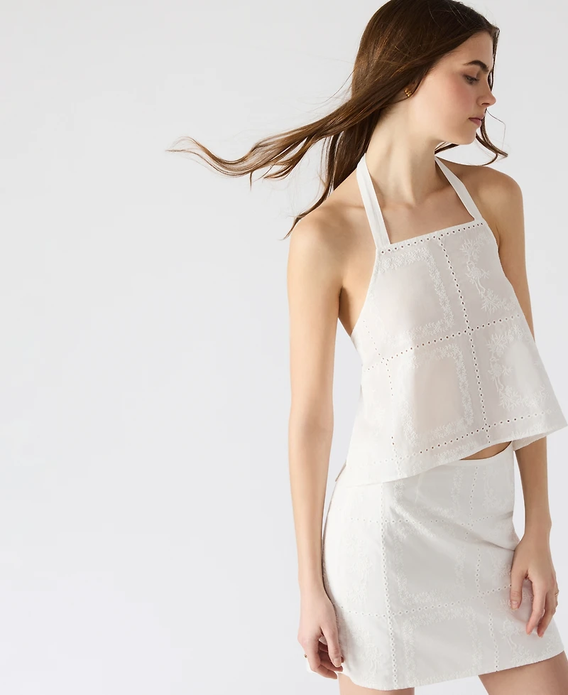 Steve Madden Women's Crissy Eyelet Patchwork Halter Top