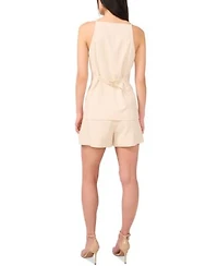 1.State Womens Square Neck Button Front Long Vest Pleated Shorts