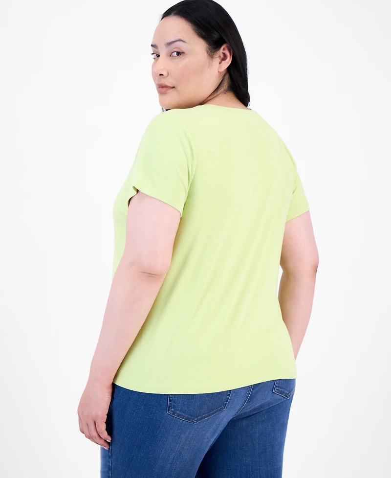 I.n.c. International Concepts Plus V-Neck Ribbed Knit Top, Exclusively at Macy's
