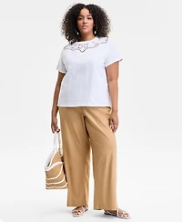 I.n.c. International Concepts Plus Cotton Lattice-Inset Top, Exclusively at Macy's