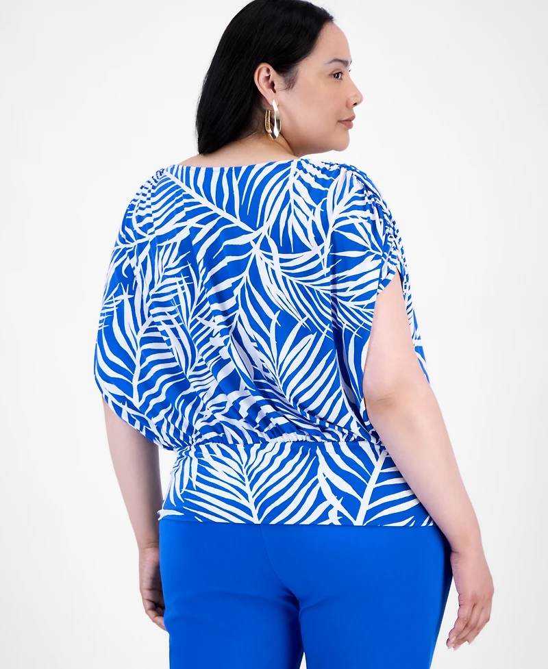 INC Plus Printed Ruched Surplice-Neck Top, Exclusively at Macy's